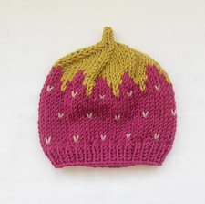 Himbeermütze handgestrickt KU 35/36 Merinowo...