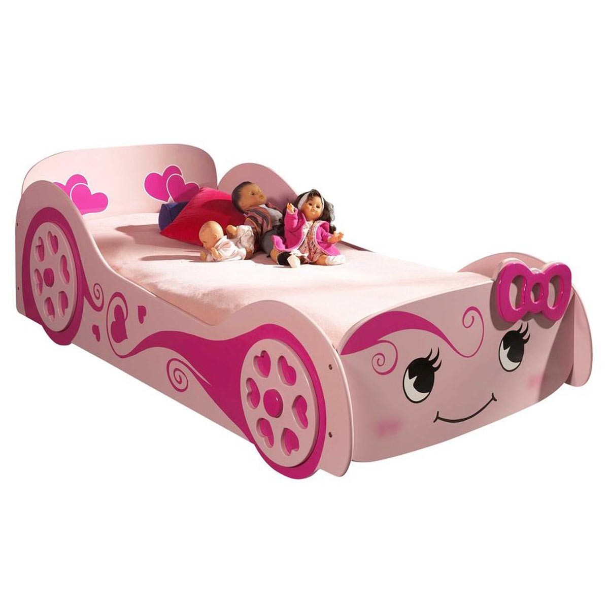 Lit enfant voiture Love rose 90x200 cadre de lit fille thématique bois
