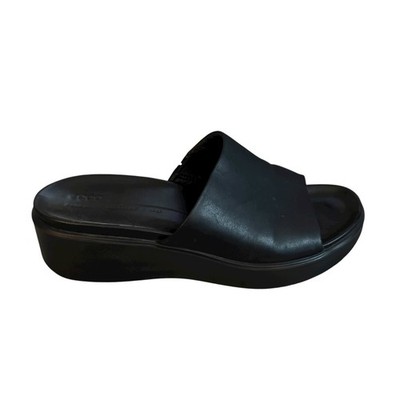 Ecco Womens Flowt Luxery Leather Wedge Slide Sandal Black Sz 40 EU 9 US