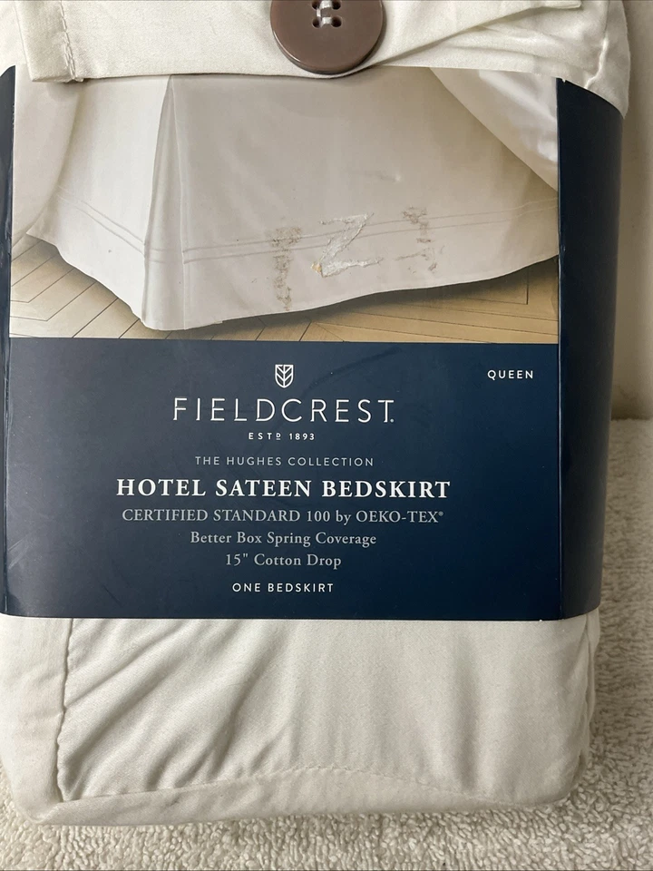 "Falda de cama de satén Fieldcrest Queen Hotel 15"" algodón gota blanca"  Foto 2 de 4