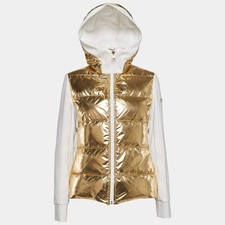 Fendi GoldWhite Synthetic Jersey Quilted Down Hoodie Jacket M
