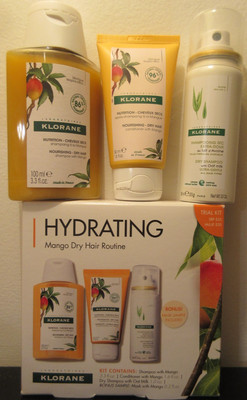 Klorane Hydrating Mango Dry Hair Travel Trial Set Kit Shampoo Conditioner + More