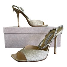 Jimmy Choo Saeda Sandals  Platinum Ice Crystal  Pumps UK6 EU39 Dusty Glitter