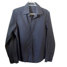 Gucci Mens Navy Blue Micro Geometric Diamond Long Sleeve Button Down Shirt 41 16