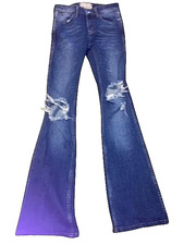 Free People Womens Blue Denim Flare Bell Bott...