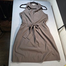 Prologue Womens Quarter Zip Tie Waist Sleeveless Collared Dress Brown Small