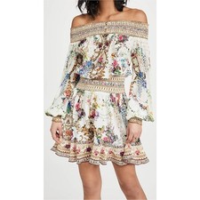 Camilla Off Shoulder Silk Mini Dress, Size L NWT