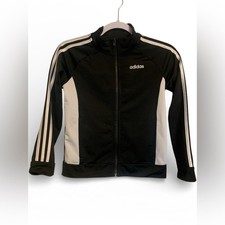Adidas Kids Track Jacket Black White 3-Stripe Full Zip Sport Coat Size M 10/12