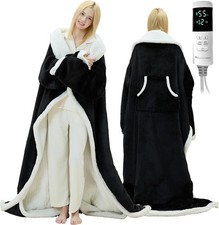 Wearable Heated Blanket with Foot Pocket - Electric Blanket Throw with Sleeves..