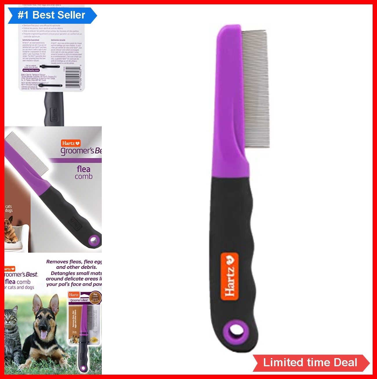 Flea Comb for Dogs Cats Fine Toothed Detangling Dematting Face Paws Pet