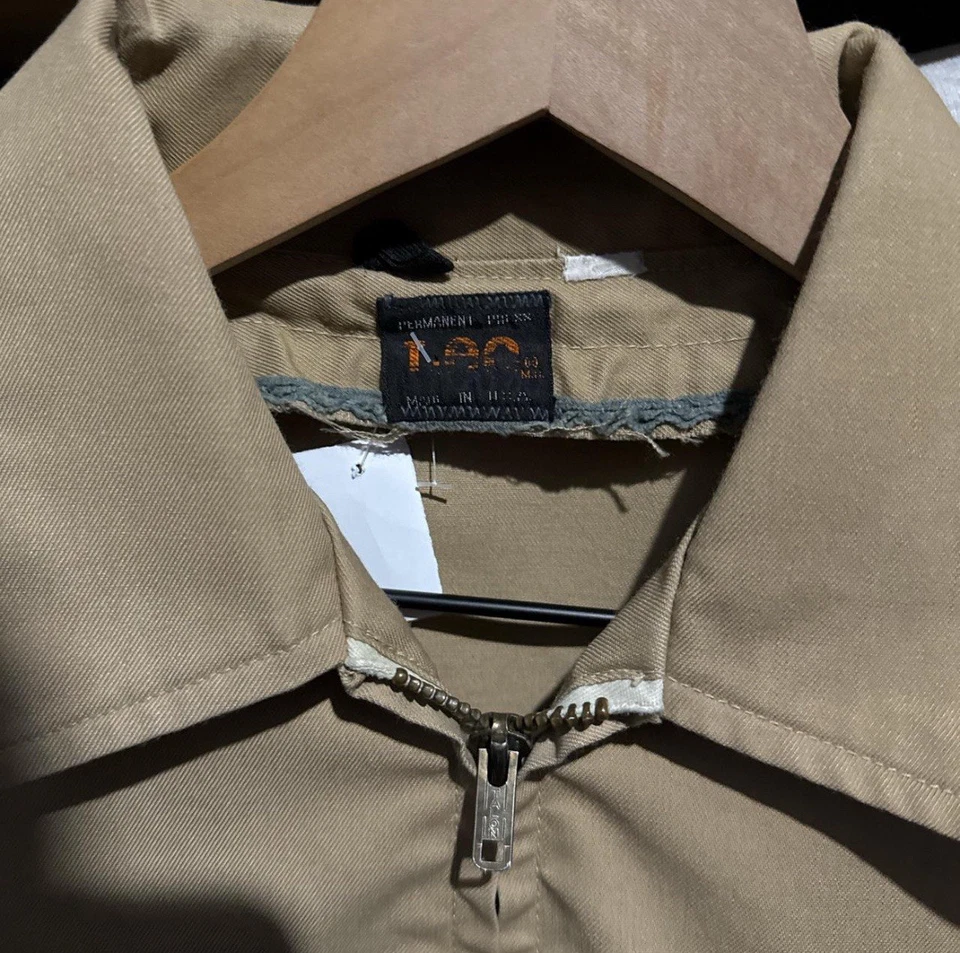 Chaqueta de Trabajo Lee Prensa Permanente Años 60 70 De Colección Hecha en EE. UU. Beige Tostado Chetopa Foto 2 de 3