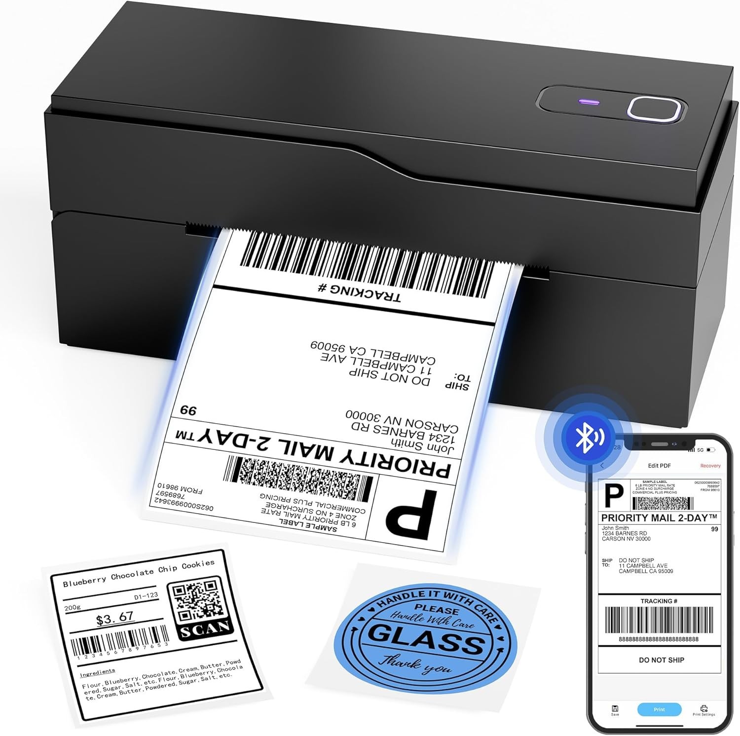Label Printer 4x6 Bluetooth+USB Thermal Label Printer +30 Free Shipping Labels