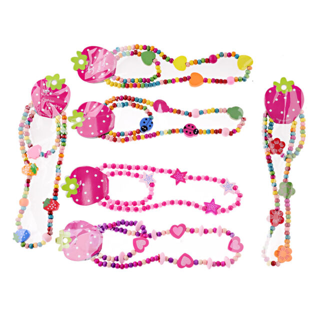12Pcs/Set Children Girl&amp;#039;s Wooden Flower Heart Animals Beads Necklace&amp;Bracelets IV5419