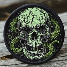 Skeleton Skull Snakes Logo Patch Iron On Applique Vest Clothing Biker Costume