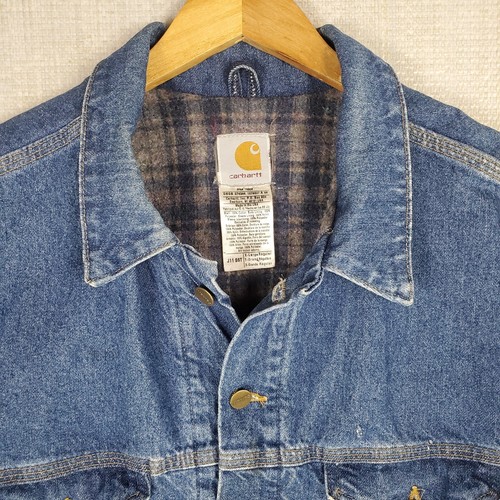 VTG CARHARTT Blanket Lined Denim Trucker Jacket Made in USA Mens Size XL Blue - Picture 14 of 20