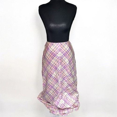Watters Vintage Silk Pink and White Plaid Maxi Skirt - 第 1/10 張圖片