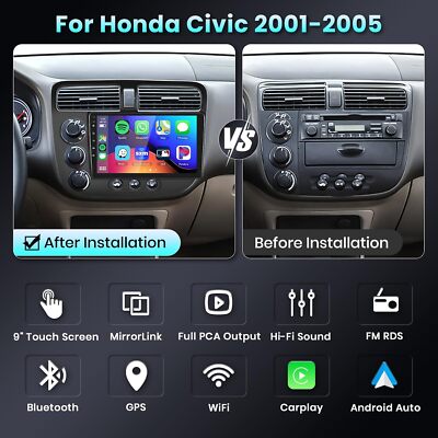 GPS FM Navi WiFi For Android Auto Car Stereo Carplay Radio Honda Civic 2001-2005