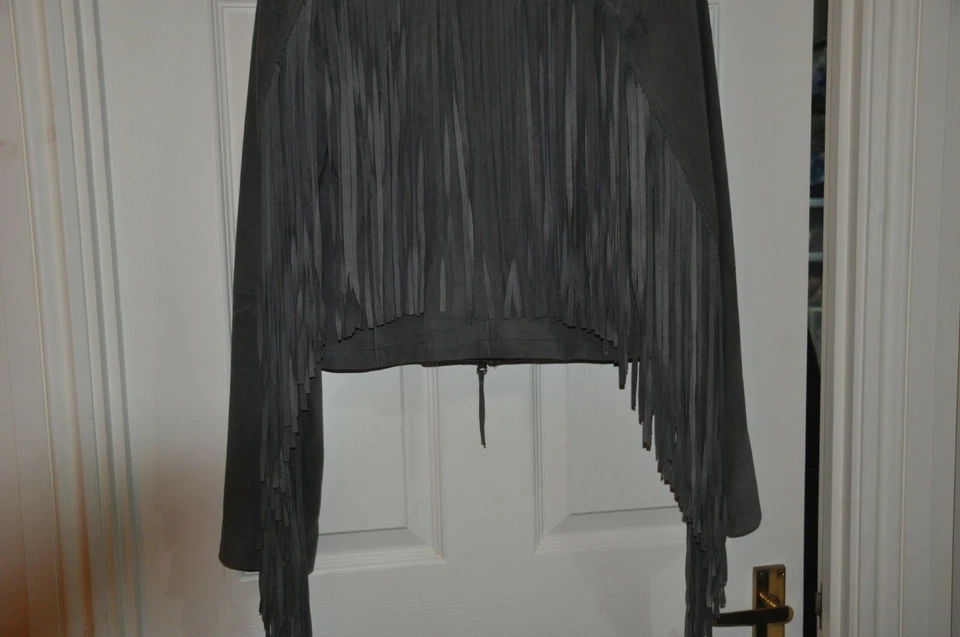 HAUTE HIPPIE Suede Fringe Moto Jacket (L) Elephant - Goatskin Shell - EXCELLENT - Image 3 of 4
