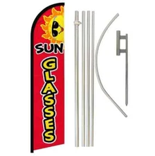 Sunglasses Windless Full Curve Advertising Banner Flag & Pole Kit (Red)