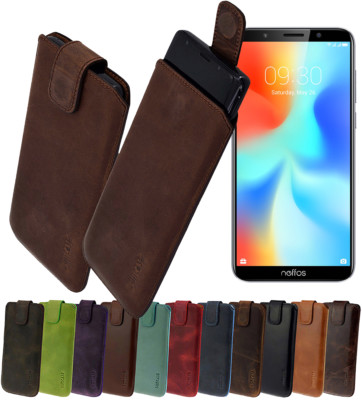neffos TP-Link C9A  Hülle Echt Leder Tasche Schutz Case Cover mit Rückzuglasche