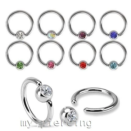 PAR 20g 18g 16g 14g Acero Quirúrgico Circonita cúbica Anillo de Cuentas Cautivas Oreja Cartílago Nariz Anillo Foto 3 de 4