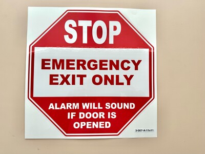 Stop Emergency Exit Only Sticker - Office Safety Notice - Emergency Sign Decal