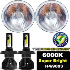 7 Inch LED Glass Headlight Round, ORIGINAL CLASSIC LOOK Conversion Chrome pair