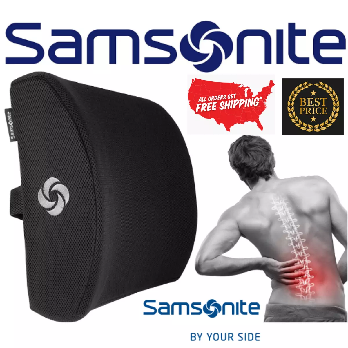 SAMSONITE Lumbar Support Pillow For Office Chair and Car Seat