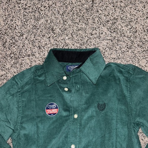 NWT Chaps Boys Corduroy Button Down Shirt Size S (8) Dark Green Stretch - Picture 10 of 13
