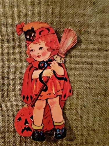U Choose Vintage Inspired Girl Witch Holds Broom Halloween Cardstock Decoration - Picture 8 of 17