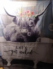 Darling NWOT Cow shower curtain let's get standard size pink roses cheeky fun