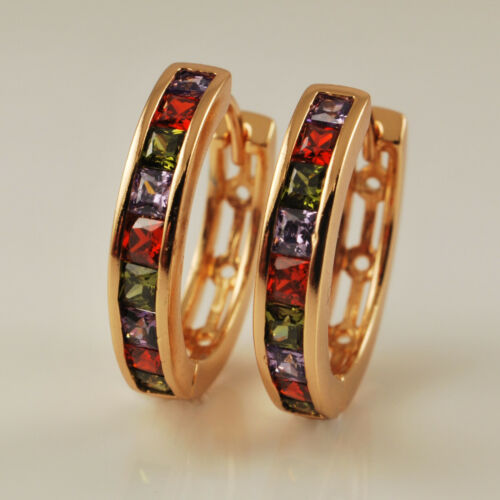 Gold PVD Multi Colour CZ Crystal Half Band Huggie Hoop Earrings - Picture 3 of 6