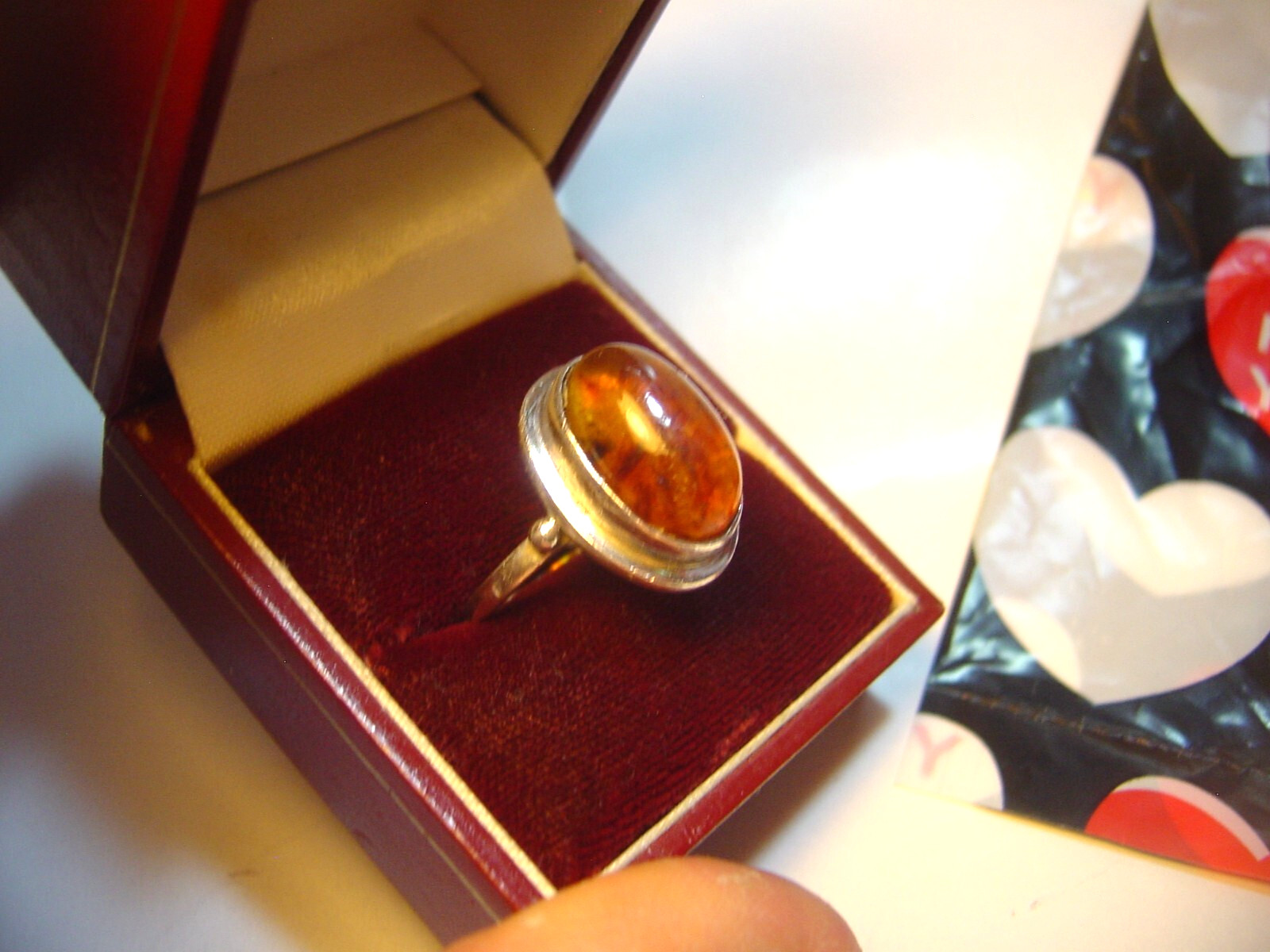 superb-solid silver-chunky classy ring-natural am… - image 1