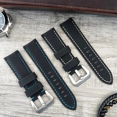 Bracelet Montre En Nylon Noir 24mm Pour OFFICINE PANERAI - Photo 1/4