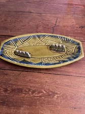 Large Mid Century Glazed California Etch Pattern Ceramic Ashtray 15.25” x 7.25”