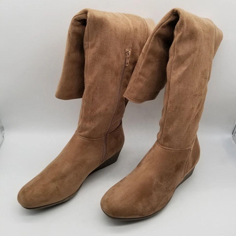 CL By Chinese 洗衣女式棕色圆头楔形跟及膝靴 8 M 码 — 第 4/4 张图片