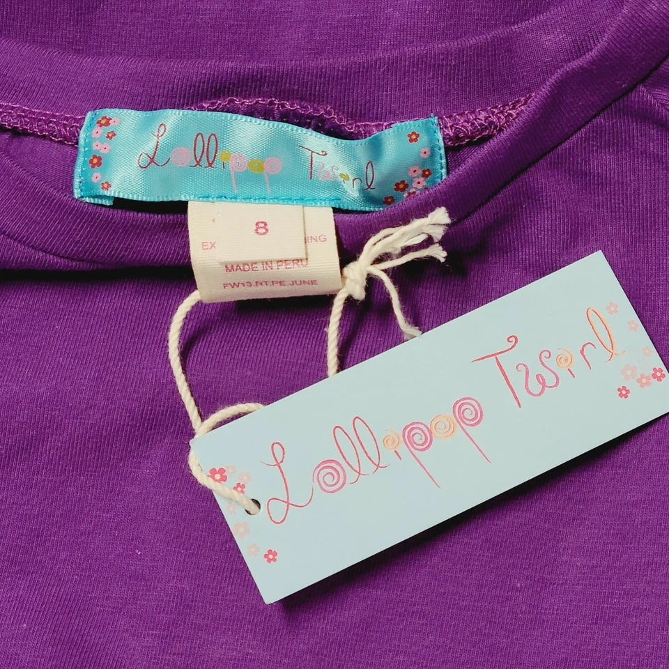 Camisa Giratoria Piruleta Niñas Talla 8 Camiseta Manga Larga Púrpura Rosa Top Foto 3 de 3