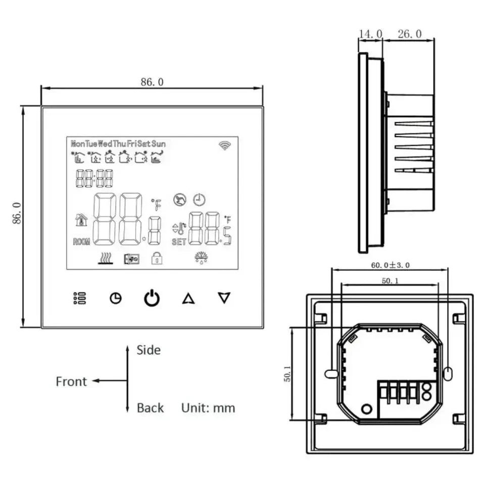 WiFi Smart Thermostat Electric Underfloor/Ceiling Heating | Touchscreen | 16A - Image 3 of 4