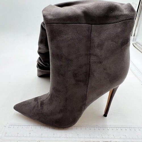 Dark Grey Knee High Boots for Women High Heel Pointed Toe Slip on Long Boots - 第 1/7 張圖片
