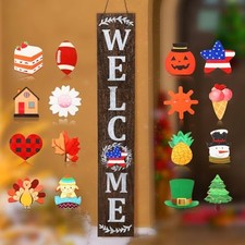 Interchangeable Welcome Sign for Front Porch Standing 47''x8'' Brown Backing