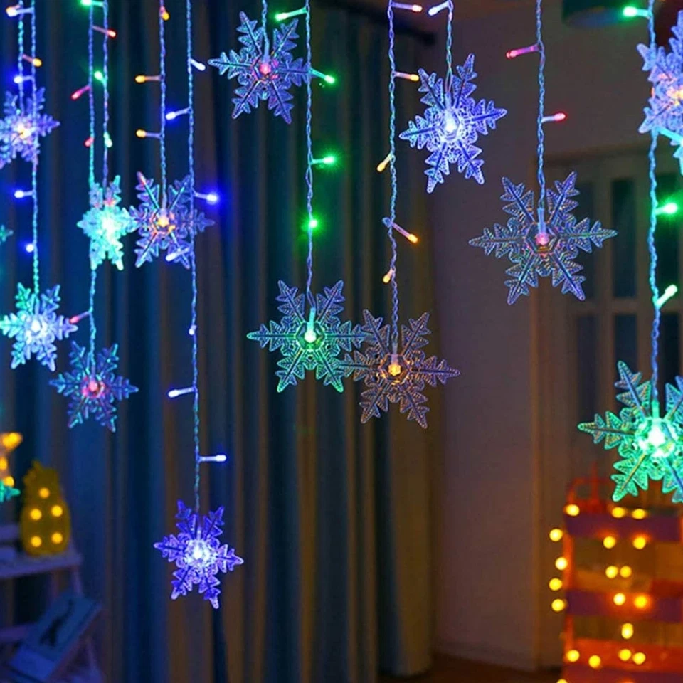 LED Snowflake Fairy String Lights Curtain Window Christmas Party Wedding Decor - Image 2 of 4
