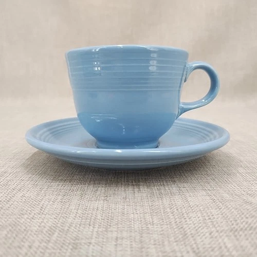 Fiesta Retired Periwinkle Teacup & Saucer Set Fiestaware Blue Excellent LN Cond