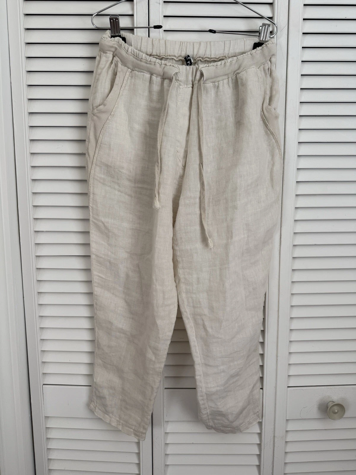 Gigi Moda Italy Linen Capri Pants Elastic Waist Ribbed Euro Summer Lagenlook