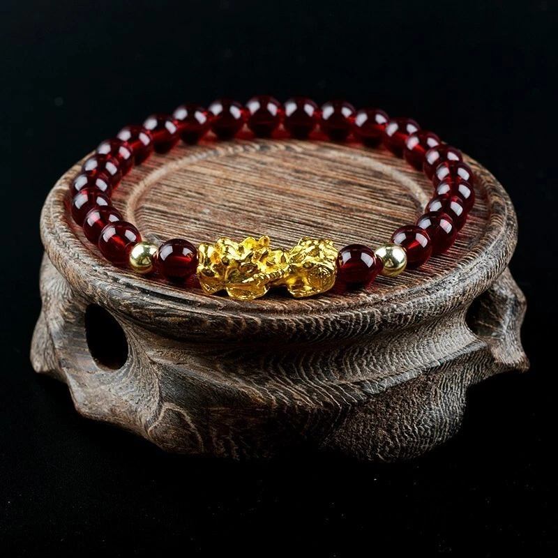 Браслет эластичный с бисером натуральный гранат пиксиу бордовый драгоценный камень браслет - Изображение 2 из 2