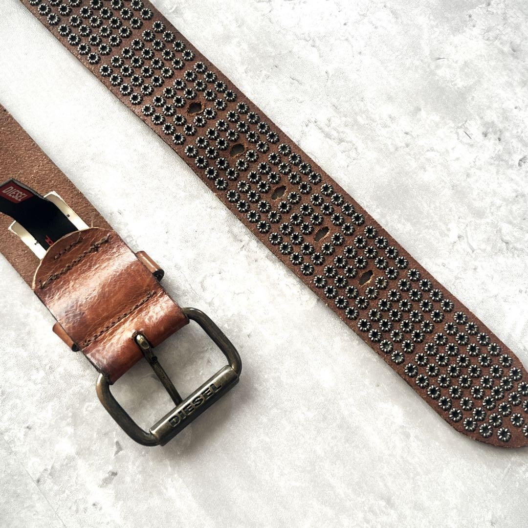 小物 archive diesel leather studs belt y2k Diesel Men Old Model Leather Belt Studs 90S Grunge Y2K Punk