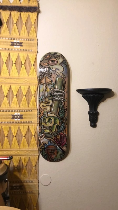 Original painting on a new skateboard deck art 8.5 x 32” hand painted artwork