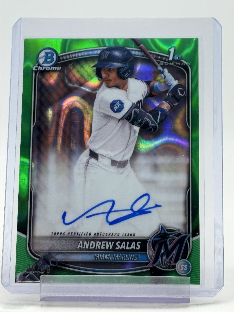 ANDREW SALAS 2025 BOWMAN CHROME 1ST GREEN LAVA REFRACTOR A AUTO /99 Q5451