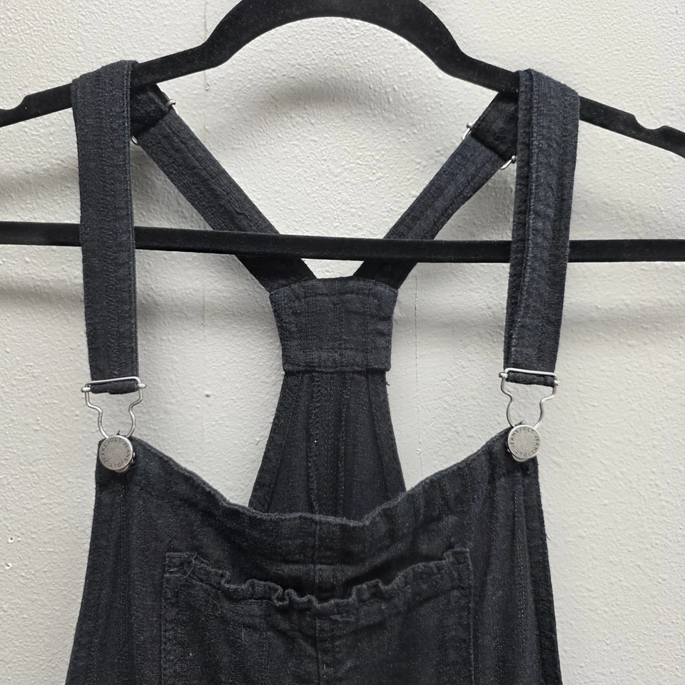 Jolt Overalls Womens Medium Black Linen Blend Shortalls Adjustable Raw Hem Bib - Изображение 2 из 4