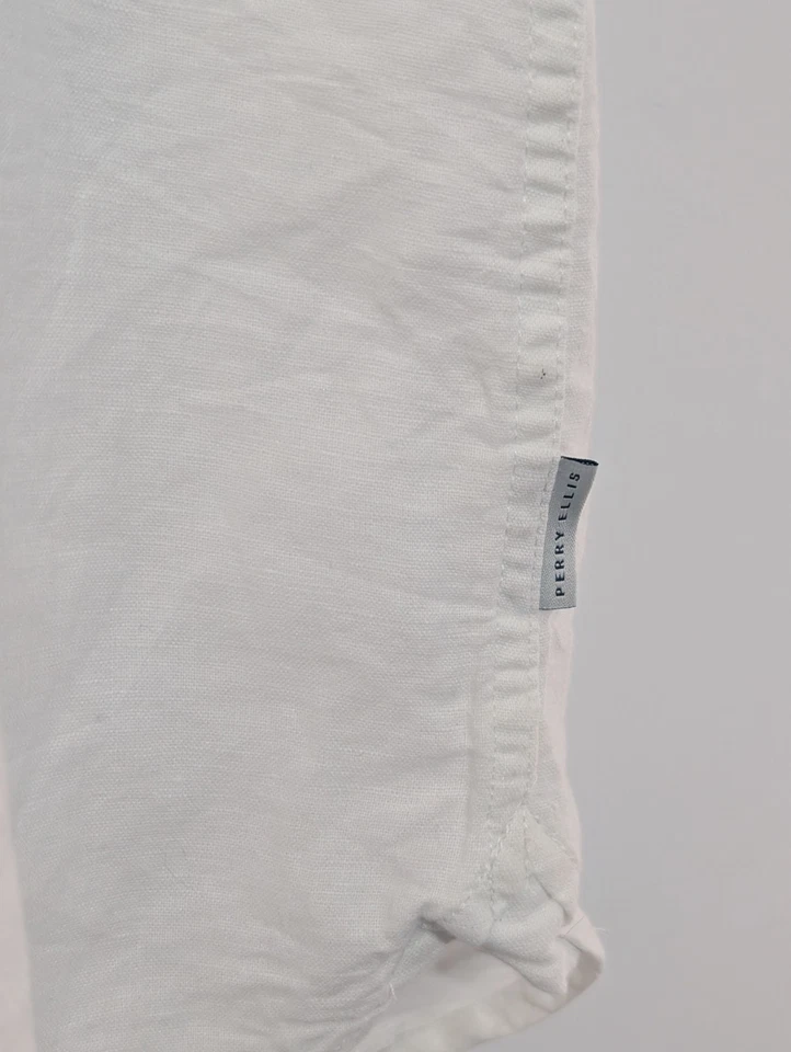 Perry Ellis Mens Linen Blend Short Sleeve Button Up Shirt White Size XL - Image 4 of 4