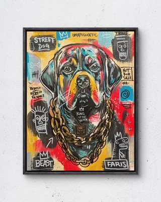 Faris Original 11x14 Expressionist Rottweiler Street Dog Painting Signed Canvas